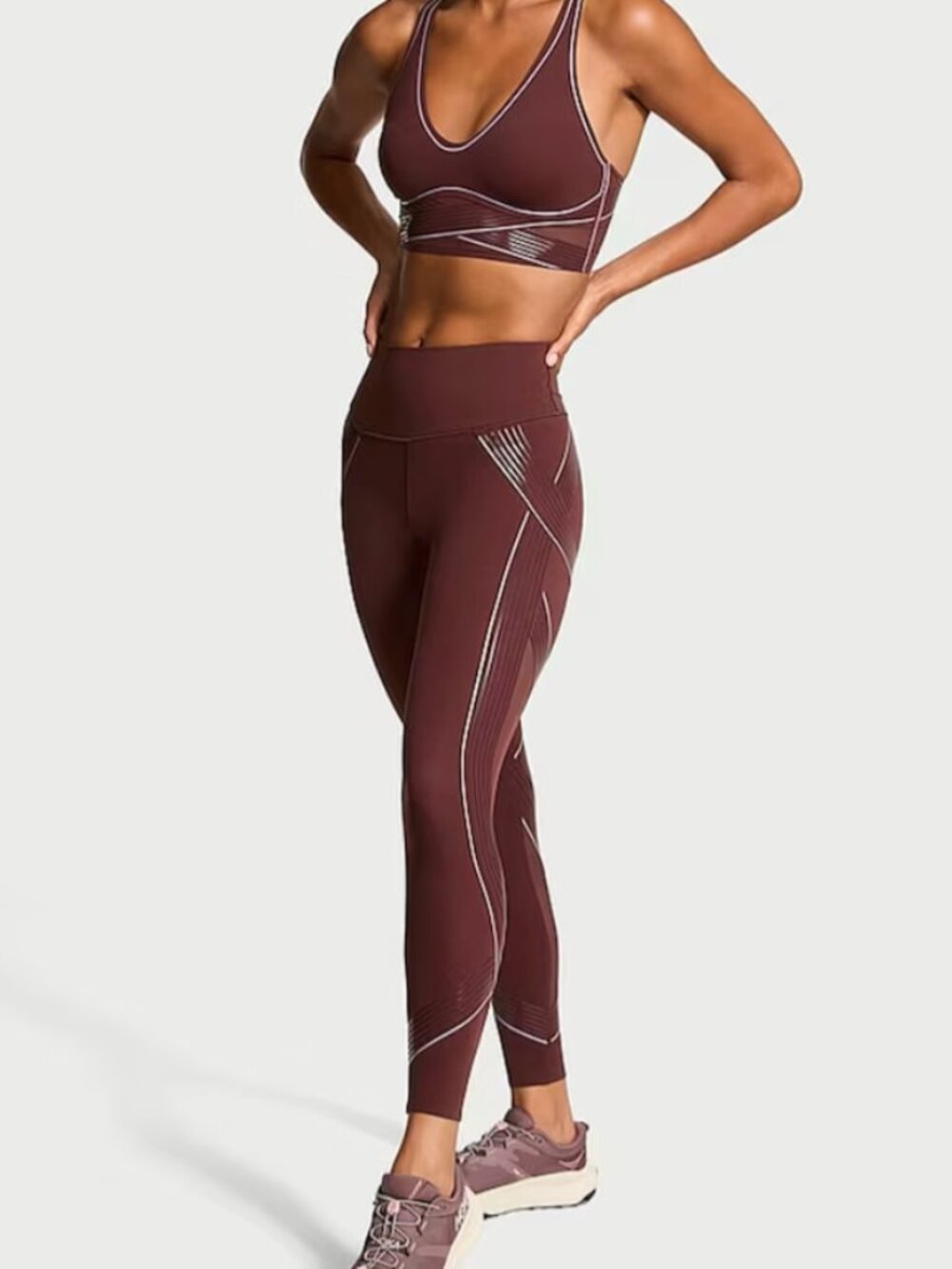 VSX Elevate Contours 3 Piece Set Burgundy Brown Jacket Leggings Sport Bra Size S